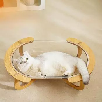 Овальная кровать-гамак для кошек, деревянная кровать для кошек, приподнятая кровать для собак с дышащей подкладкой для использования в помещении и на улице, костюмы для кошек, щенков, кроликов и других мелких животных 61x39.5x18cm