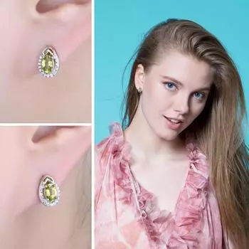 Овальная огранка подлинный натуральный зеленый перидот 925 стерлингового серебра серьги гвоздики для женщин модные драгоценные камни золотые серьги 10.69MM