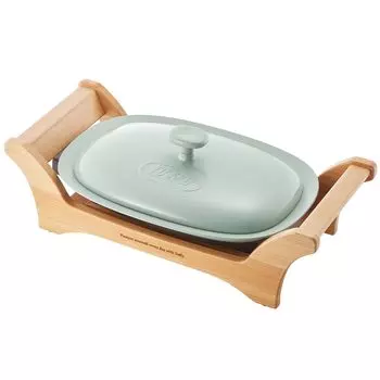 Овальная решетка для гриля, интегрированная конструкция, керамическая плита для жарки, настоящее дерево, стильный, стильный [Toffy] K-GP1 (Бледно-аквамариновый) Выпекать/Тушить/Варить на пару/Помешивать 230