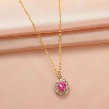 Овальная розово-красная цветная подвеска для женской модной ключичной цепочки