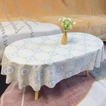 Овальная скатерть для чайного стола, водонепроницаемая крышка из ПВХ, бытовая, коммерческая, с цветочным узором, декоративная, атмосферная, защитная крышка для стола 80x120cm 1pcs