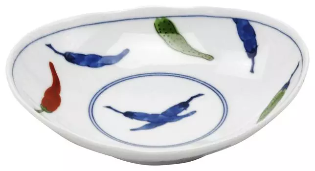 Овальная тарелка Mino Ware глубокая с перцем чили Nishiki, ширина примерно 16 x глубина 14 x высота 4 см, керамика, можно использовать в микроволновой печи, можно мыть в посудомоечной машине, сделано в Японии