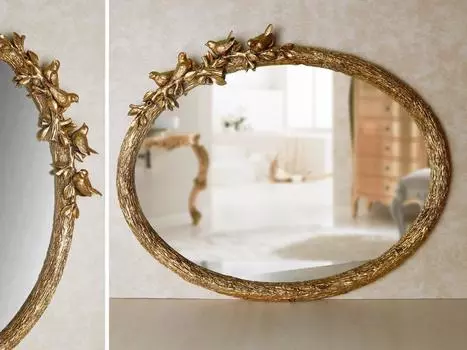 Овальное большое настенное зеркало Birds в полимерной раме