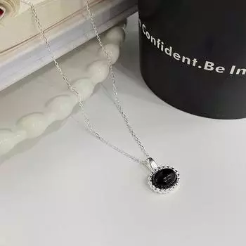 Овальное черное агатовое ожерелье с подвеской в виде бусины на ключицу, цепочка с холодным ветром, сладкое прохладное ветровое ожерелье, цепочка для женщин