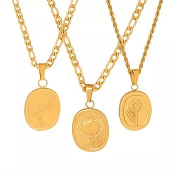 Овальное фирменное рельефное ожерелье с цветочным кулоном из титановой стали 18 карат Jinxi Empress Dowager, универсальные украшения для маленькой феи