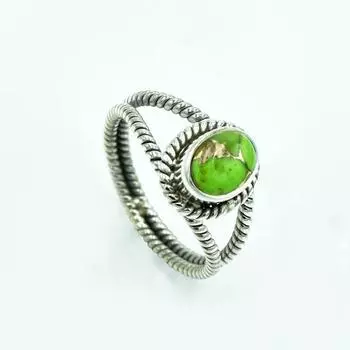 Овальное кольцо из зеленой меди с бирюзой, дизайнерское кольцо ручной работы из серебра 925 пробы, богемное кольцо, эффектное кольцо, кольцо с драгоценным камнем, подарочные ювелирные изделия 6