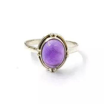 Овальное кольцо с аметистом, двухцветное кольцо, дизайнерское кольцо ручной работы, кольцо из цельного серебра 925 пробы, женское кольцо, кольцо с драгоценным камнем 6