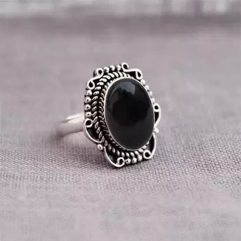 Овальное кольцо с черным ониксом, дизайнерское кольцо ручной работы в стиле бохо, серебряное кольцо 925 пробы, эффектное кольцо, подарок на День Благодарения, серебряные очаровательные украшения 6