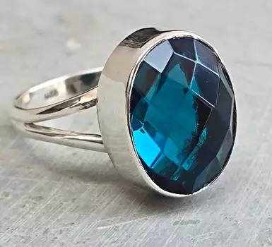 Овальное кольцо с лондонским синим топазом, чистое серебро 925 пробы, обручальное кольцо с синим драгоценным камнем в стиле ар-деко, кольцо обещания для нее, кольцо в подарок на годовщину 4.5