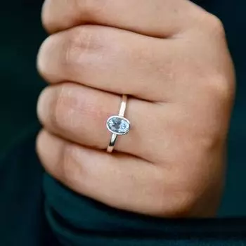 Овальное кольцо с натуральным голубым топазом, кольцо ручной работы, многослойное кольцо, эффектное кольцо, обручальное кольцо, серебряное кольцо 925 пробы 5