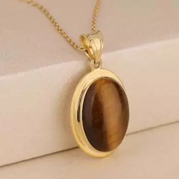 Овальное колье из драгоценных камней «Тигровый глаз», Эффектные ювелирные изделия, Дизайнерское колье, Ювелирные изделия из желтого золота, Подарок для нее, Ювелирные изделия в стиле бохо, Серебро 925 пробы 18 Inch