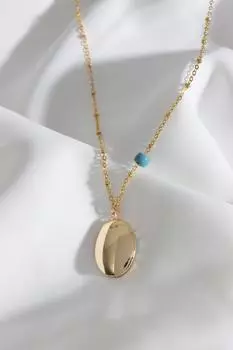 Овальное колье золотого цвета с розовой эмалированной крышкой, подходит для двустороннего использования