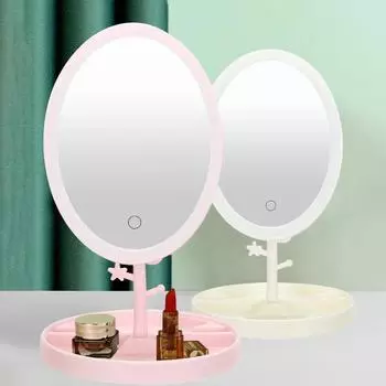 Овальное зеркало для макияжа с USB-зарядкой, выносливостью, тремя источниками света по желанию, складное винтажное зеркало для девочек в общежитии