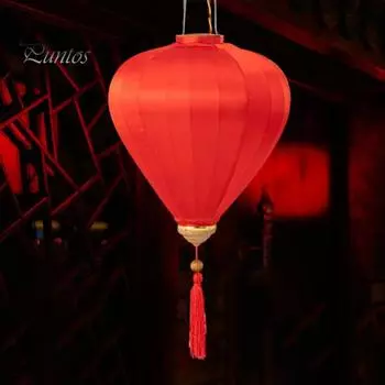 Овальные фонарики из искусственного шелка, однотонные, в китайском стиле, новогодние фонарики с кисточками, японские, вьетнамские, подвесные фонарики для украшения сада и домашней вечеринки жёлтый