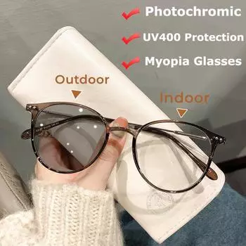 Овальные фотохромные очки для близорукости, солнцезащитные очки синего света с защитой от ультрафиолета 400, унисекс, роскошный дизайн, спортивные очки на открытом воздухе -6
