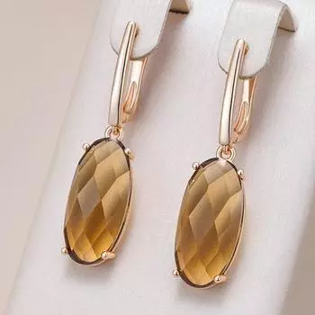 Овальные геометрические серьги чайного цвета с цирконием, большие висячие серьги для женщин, роскошные винтажные ювелирные изделия, золотые серьги для свадебной вечеринки