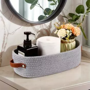 Овальные хлопковые веревочные плетеные корзины для хранения вещей в стиле бохо Корзины для хранения косметики Пульты дистанционного управления белый