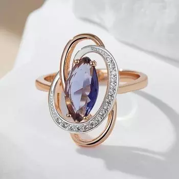 Овальные кольца золотого, серебряного цвета с пересечением полых фиолетовых циркониевых колец для женщин, роскошные вечерние свадебные украшения 7 фиолетовый
