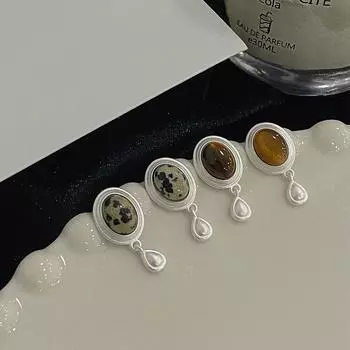 Овальные пятнистые серьги-капли из камня тигровый глаз для женщин матовые серьги новый темперамент