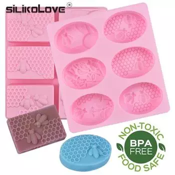 Овальные прямоугольные пчелиные 3d силиконовые формы для мыла для изготовления мыла ручной работы для ванной комнаты 1PC