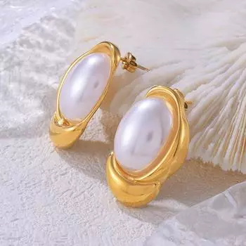 Овальные серьги-гвоздики Fritillary, ретро-дизайн Court Temperament, позолоченные серьги премиум-класса из титановой стали