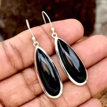 Овальные серьги из черного оникса, серьги ручной работы из стерлингового серебра 925 пробы для женщин