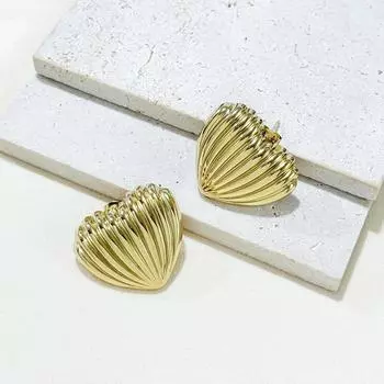 Овальные серьги из нержавеющей стали, персонализированные трендовые геометрические серьги с текстурой персикового сердца из 18-каратного золота, серьги-гвоздики