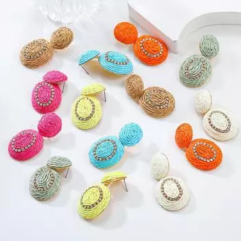 Овальные серьги из рафии Spring Color — европейский и американский стиль белый