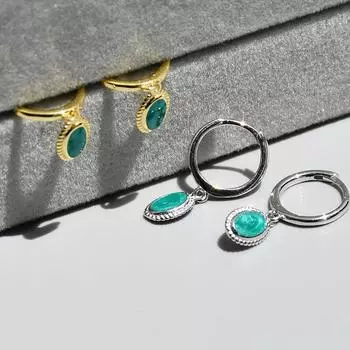 Овальные серьги-кольца из стерлингового серебра 925 пробы с зеленым камнем, винтажные женские серьги оптом золотистый