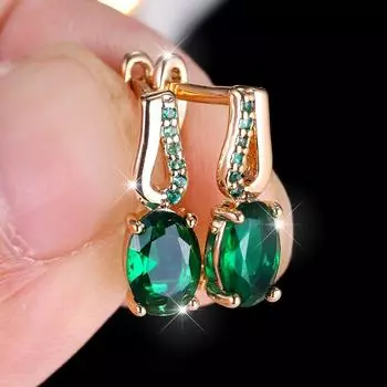 Овальные серьги-кольца с зеленым цирконием для женщин, милые женские очаровательные серьги золотого цвета, свадебные украшения, подарок зелёный