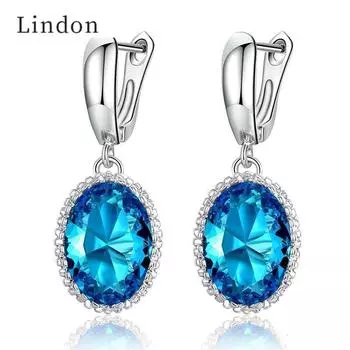 Овальные серьги Lindon для женщин, модные изящные украшения, женские вечерние серьги-капли небесно-голубой