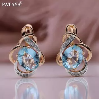 Овальные серьги PATAYA цвета розового золота, морского синего цвета с искусственным цирконом, красивые серьги в стиле аниме для девочек