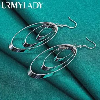 Овальные серьги с несколькими кругами из стерлингового серебра 925 пробы для женщин, свадебные, помолвочные, вечерние, модные украшения ME068