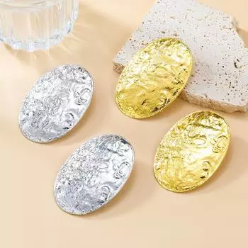 Овальные текстурированные серьги из сплава для женщин на осень/зиму - европейский/американский стиль серебряный