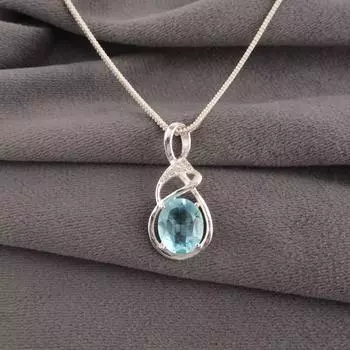 Овальный голубой топаз драгоценный камень серебро 925 пробы ювелирные изделия циркон кулон 1,22 CZP-13-9