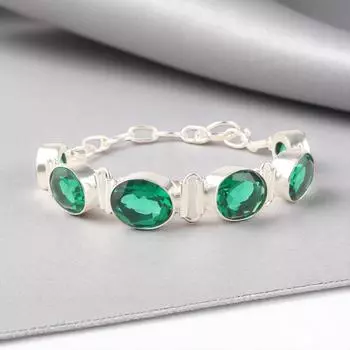Овальный Хромдиопсид Драгоценный камень 925 Стерлинговое серебро Ювелирные изделия Ручной работы Браслет 8 RB-4-14