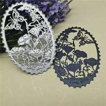 Овальный художественный фон с бабочкой, металлический трафарет, тиснение, вырубные штампы для Diy, скрапбукинг, бумажные штампы для тиснения карт, ремесленный декор серебряный