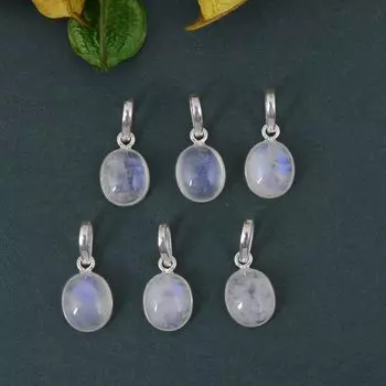 Овальный кабошон Кулон из лунного камня Твердый 925 пробы Серебряный кулон с драгоценным камнем без цепных украшений для женщин или девочек - 10,87 г