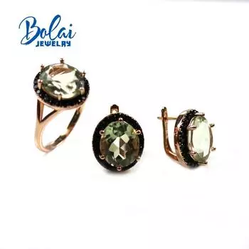 Овальный комплект украшений с натуральным зеленым аметистом 10*12 мм, ювелирные изделия из стерлингового серебра 925 пробы, серьги-кольца для женщин, повседневная одежда, хороший подарок 7# зелёный