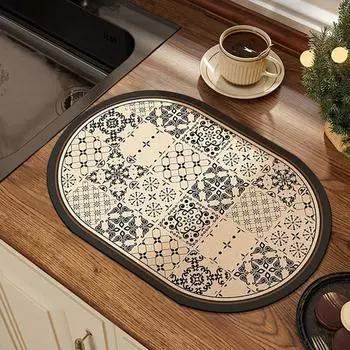 Овальный коврик для ванной комнаты с ретро-принтом Коврик для душа Противоскользящий коврик для двери Коврик для входа в кухню Коврик для пола в ванной Коврик для туалета 40X60cm