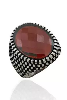 Овальный красный циркон, очень стильное мужское кольцо высшего качества из серебра 925 пробы