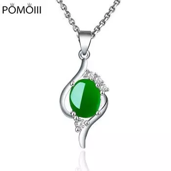 Овальный кулон из натурального зеленого нефрита, халцедона, серебро 925 пробы, ожерелье, китайское резное очаровательное ювелирное изделие, модный амулет, подарки для женщин