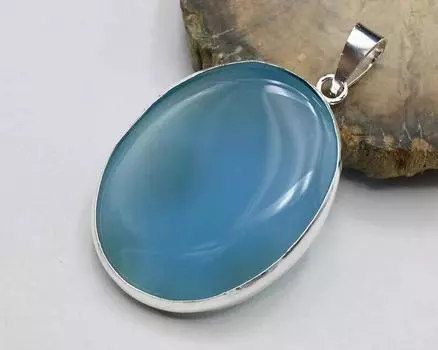Овальный кулон из стерлингового серебра 925 пробы с синим халцедоном ручной работы