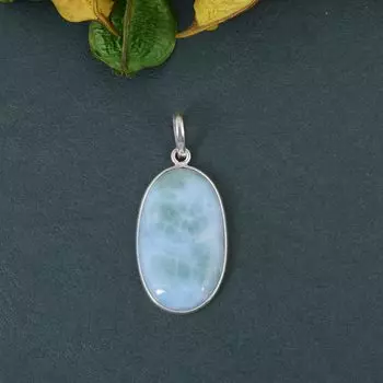 Овальный кулон с кабошоном Ларимар, твердый кулон из стерлингового серебра 925 пробы с драгоценными камнями для женщин, кулон Рейки