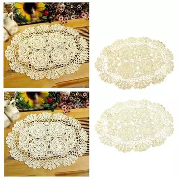 Овальный обеденный коврик, вязаная крючком кружевная скатерть, винтажная вязаная крючком хлопчатобумажная скатерть ручной работы с цветами One Size бежевый