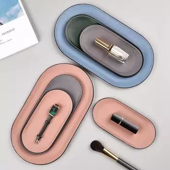 Овальный поднос для хранения из нержавеющей стали и кожи, овальный поднос из металла в скандинавском стиле, настольный ящик для хранения закусок M зелёный