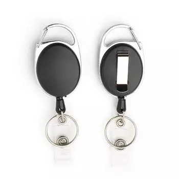 Овальный выдвижной брелок из цинкового сплава с телескопической пряжкой Easy-Pull oval with back clip чёрный