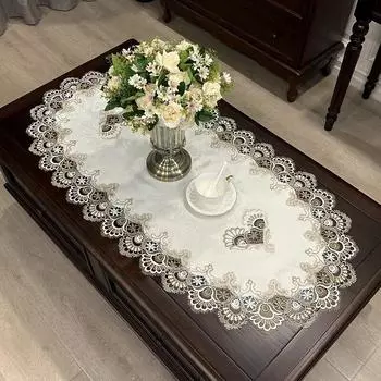 Овальный журнальный столик, скатерть, кружевной скатерть, американский скатерть, ткань, коврик для скандинавского журнального столика, легкая роскошная сетчатая красная скатерть oval 40x90cm