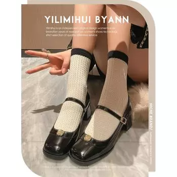 Овчина~ Французский квадратный носок ретро французский толстый каблук женская осенне-зимняя юбка 2025 новая неглубокая Мэри Джейн туфли 34