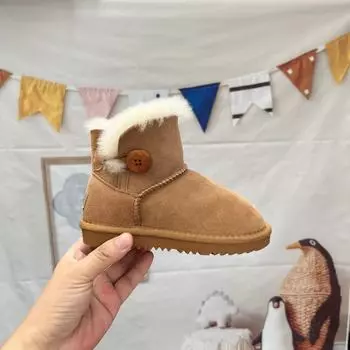 Овчина и мех, интегрированные 3352, детские зимние ботинки для родителей и детей, детские зимние ботинки с пряжкой из красного дерева, нескользящие детские ботинки Classmates 21 малиновый